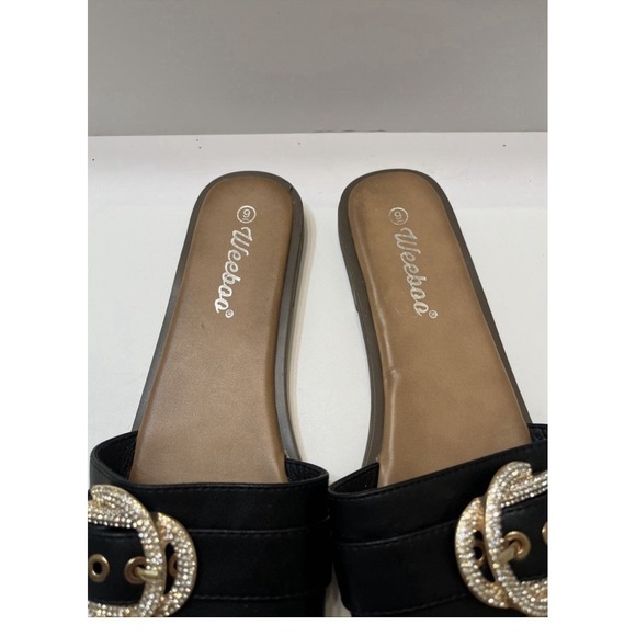 Weeboo Women's 9 Slip On Sandals Black Rhinestone Rose Gold Buckle - Picture 3 of 6